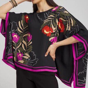 Chico's Floral Trim Poncho 1 size fits all